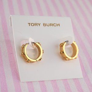 Tory Burch Miller Stud Small Huggie Hoop Earrings - Brand New